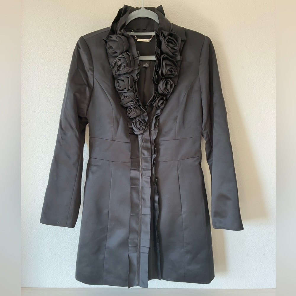 Elegant Black Women's Coat with Floral Detail